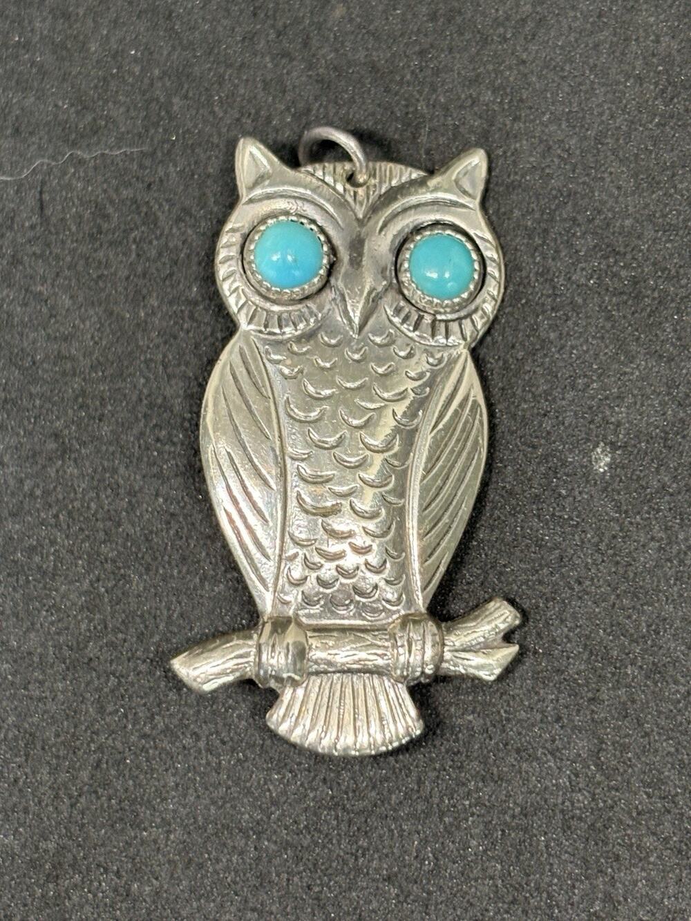 Vintage Bell Trading Post Native American Sterling Silver Turquoise Owl Brooch